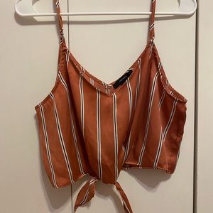 Forever 21 Burnt Orange Striped Tie-Front Crop Top